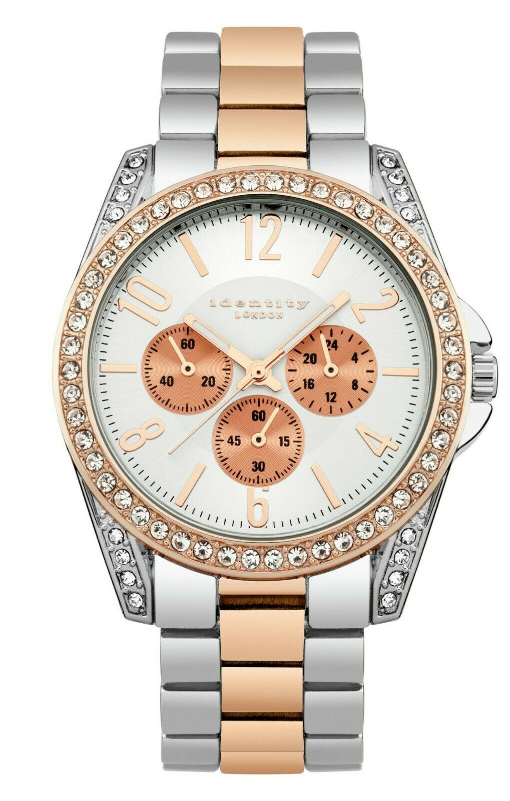 Two Tone Silver & Rose Gold Colour Stone Set Watch